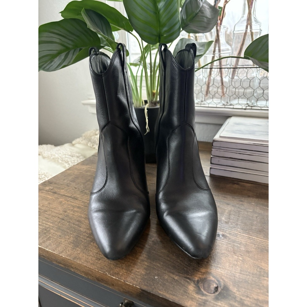 Marc Fisher Women Carissa Black Leather Western Cowgirl Dress Ankle Boots 9M